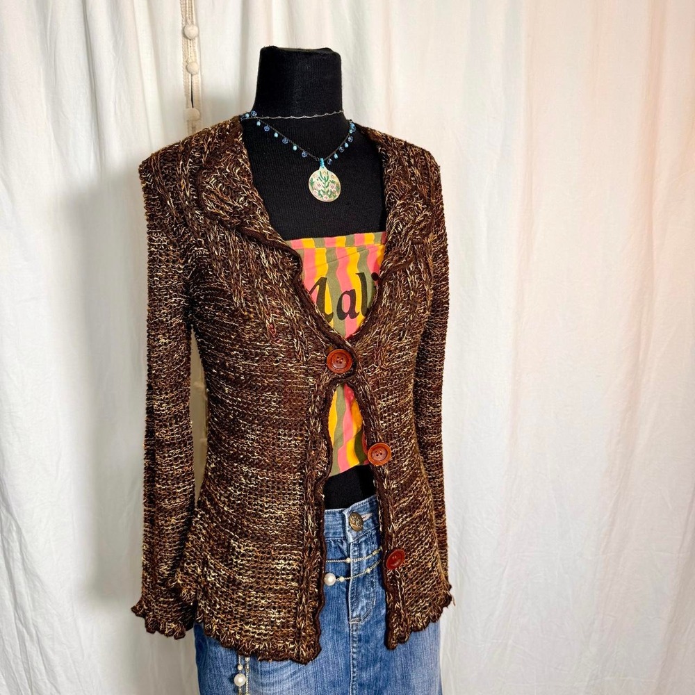 BCBG Max Azria Brown Marled Open Knit Cardigan